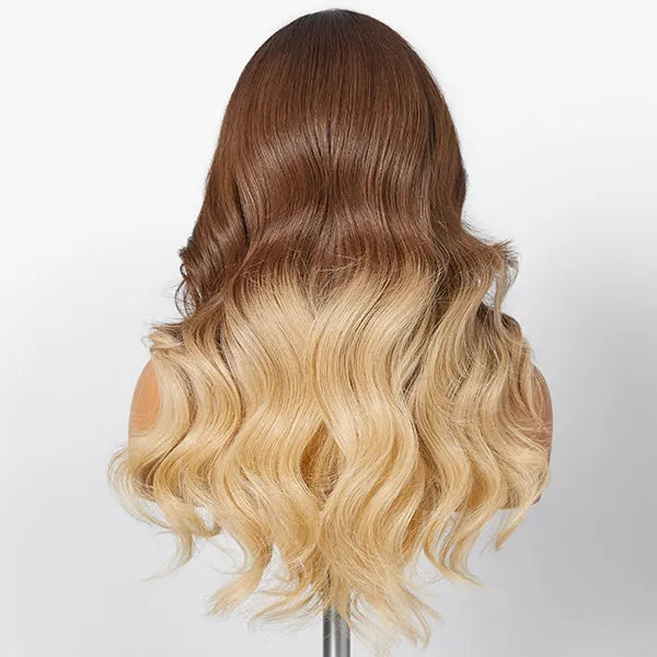 Brown Blonde Ombre Body Wave 5x5 Closure HD Lace Glueless Side Part Wig 100% Human Hair