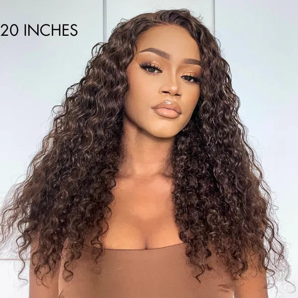 Brown Water Wave 5x5 Closure Lace Glueless Mid Part Long Wig 100% Human Hair  - US Only Secondary image