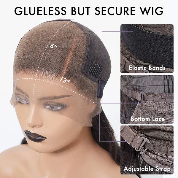 Glueless 13x6 Frontal Lace Natural Black Body Wave Side Part Long Wig 100% Human Hair - US Only