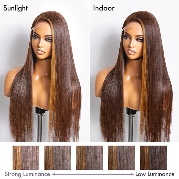 Honey Blonde Highlight Silky Straight Glueless 5x5 Closure Lace Wig 100% Human Hair - US Only