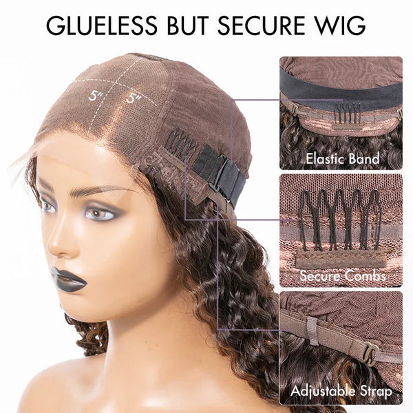 Brown Highlights Funmi Curly Glueless 5x5 Closure Lace Long Curly Wig Beginner Friendly- US Only