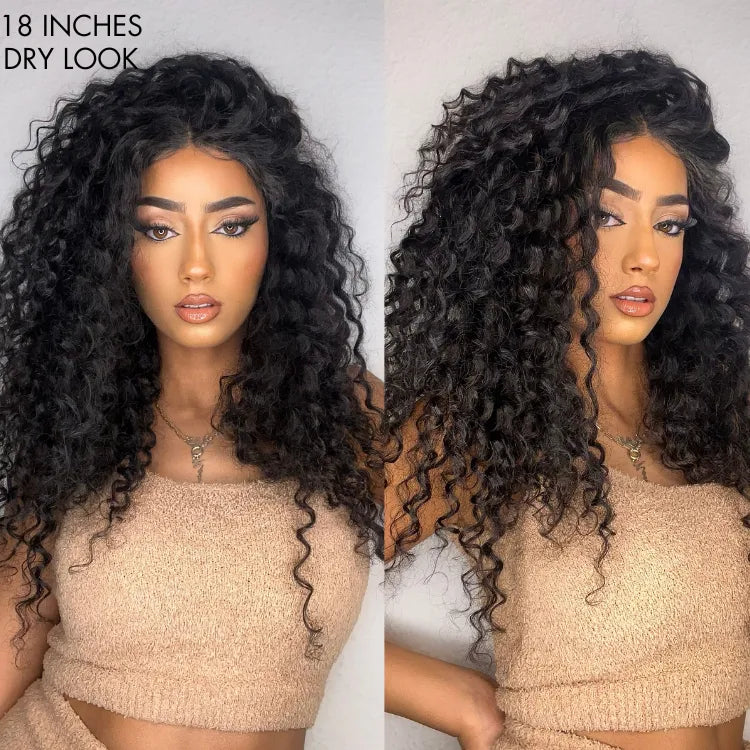 Deep Wave 4x4 Closure Lace Glueless Mid Part Long Curly Wig 100% Human Hair - US Only