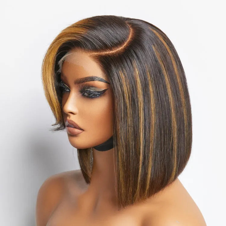 Mix Ombre Highlights Glueless 5x5 Closure HD Lace Bob Wig | Large & Small Cap Size Secondary image