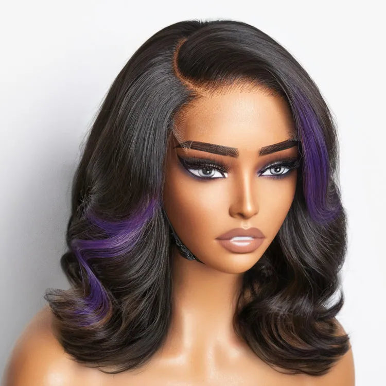 Purple Highlights Loose Wave Glueless 5x5 Closure HD Lace Wig | Large & Small Cap Size Main image