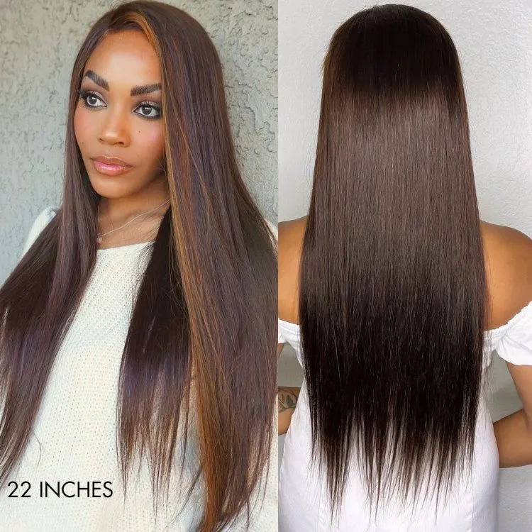 Honey Blonde Highlight Silky Straight Glueless 5x5 Closure Lace Wig 100% Human Hair - US Only