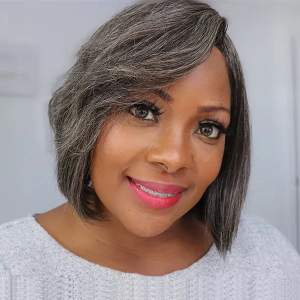Throw On & Go Salt & Pepper Beginner Friendly Glueless No Lace Bob Wig with Bangs - US Only