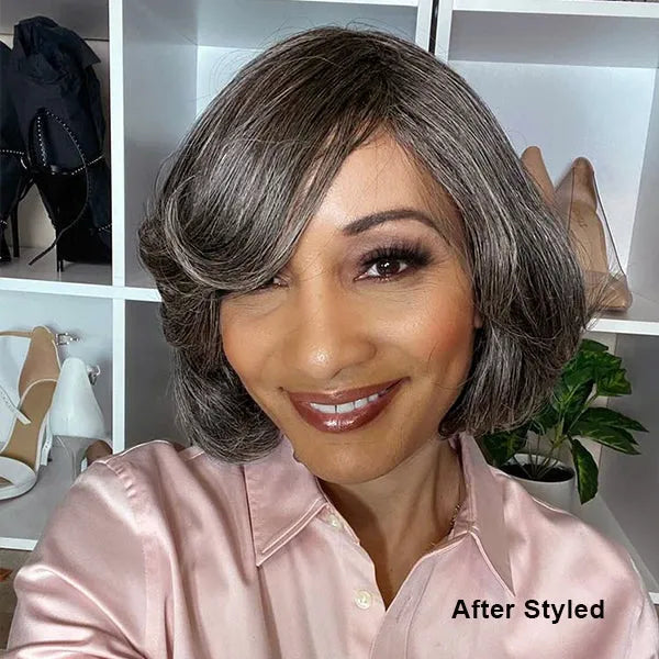 Throw On & Go Salt & Pepper Beginner Friendly Glueless No Lace Bob Wig with Bangs - US Only