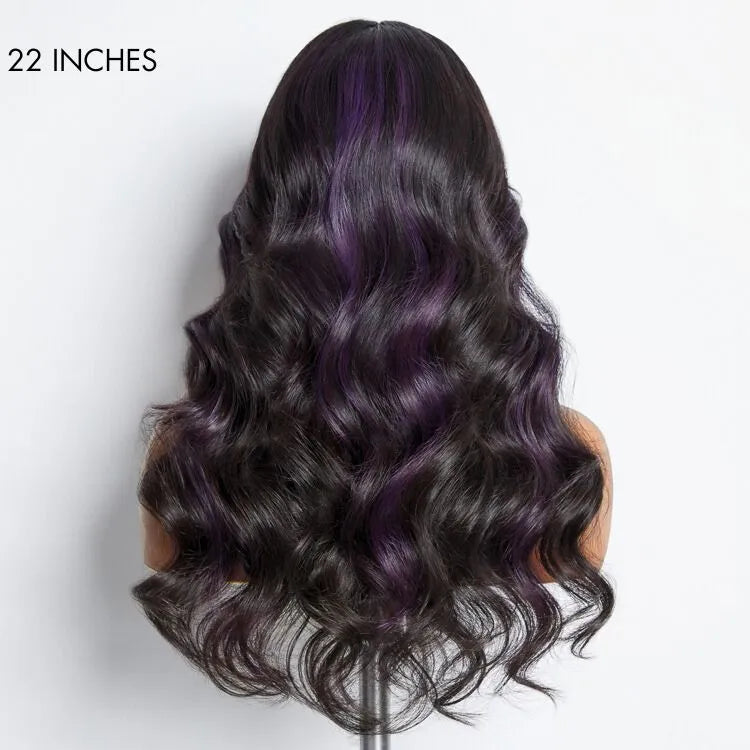 Purple Highlights Mid Part Loose Wave Glueless 5x5 Closure HD Lace Wig
