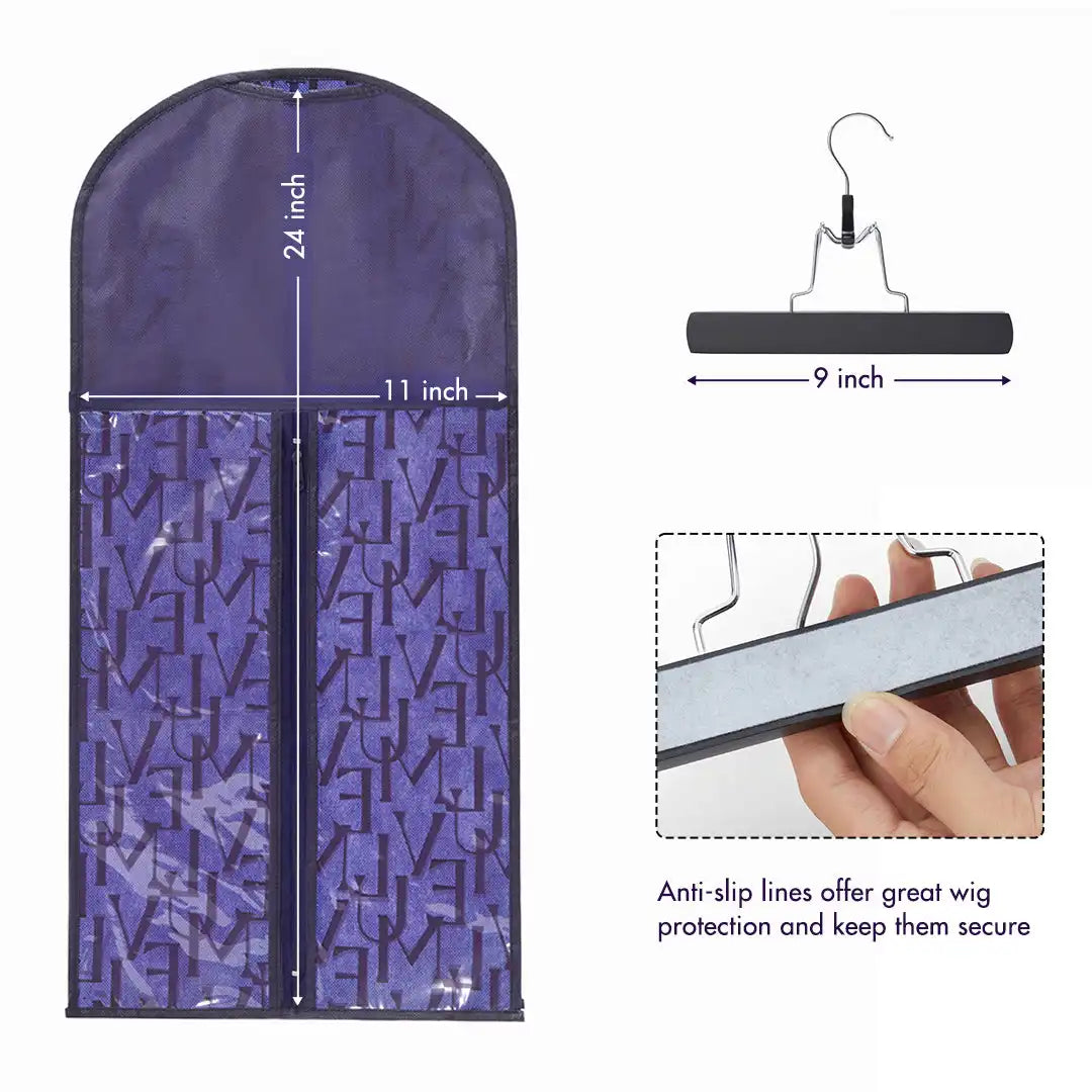 1pc/2pcs Portable Hair Extension Storage Wig Bags with Anti-slip Wooden Hanger & Transparent Zip Up Closure, M/L Sizes Secondary image