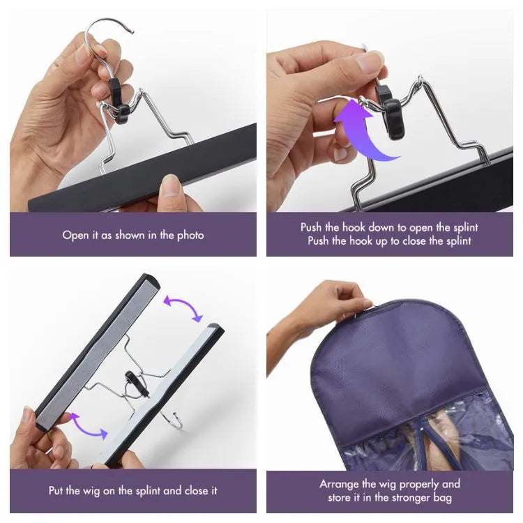 1pc/2pcs Portable Hair Extension Storage Wig Bags with Anti-slip Wooden Hanger & Transparent Zip Up Closure, M/L Sizes