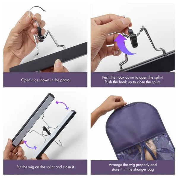 1pc/2pcs Portable Hair Extension Storage Wig Bags with Anti-slip Wooden Hanger & Transparent Zip Up Closure, M/L Sizes