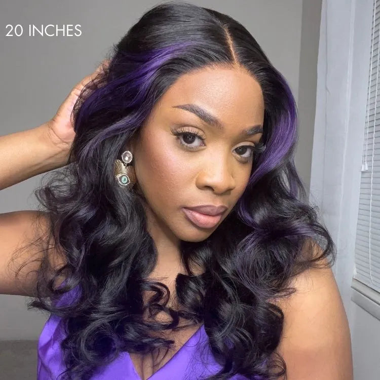 Purple Highlights Mid Part Loose Wave Glueless 5x5 Closure HD Lace Wig Secondary image