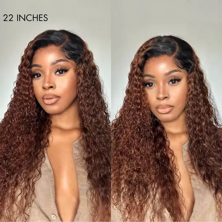 Reddish Brown Ombre Water Wave Glueless 5×5 Closure Lace Wig Pre-bleached - US Only Secondary image