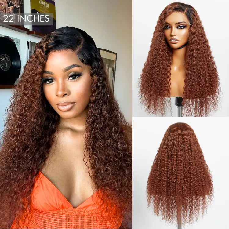 Reddish Brown Ombre Water Wave Glueless 5×5 Closure Lace Wig Pre-bleached - US Only