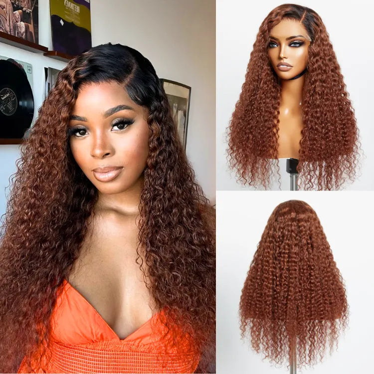 Reddish Brown Ombre Water Wave Glueless 5×5 Closure Lace Wig Pre-bleached - US Only Main image