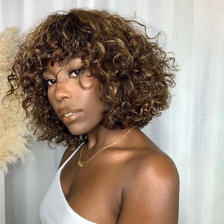 Throw On & Go Blonde Highlight Messy Curly No Lace Glueless Wig with Bangs Secondary image