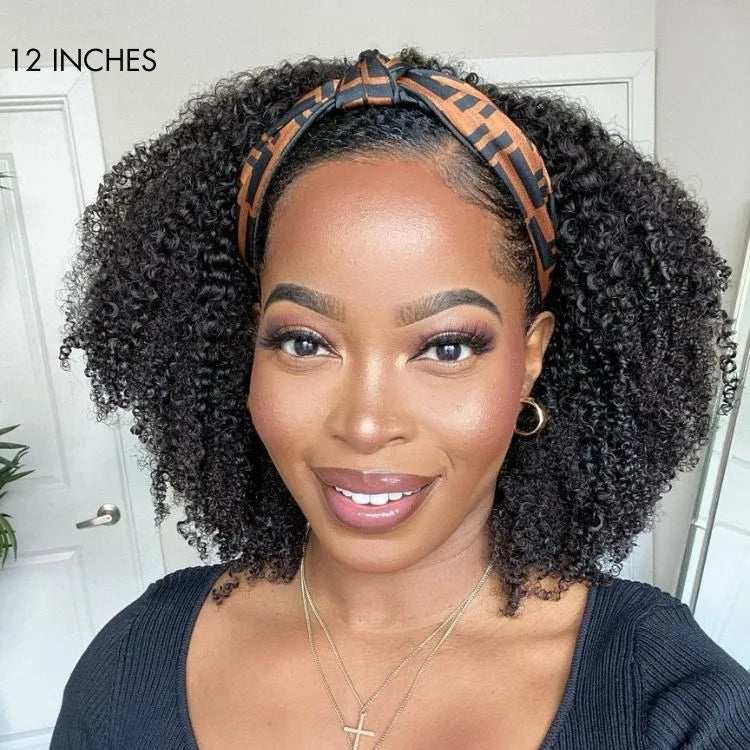 Natural Black Jerry Curly No Lace Glueless Free Part Long Headband Wig 100% Human Hair (Get Free Trendy Headbands) Secondary image