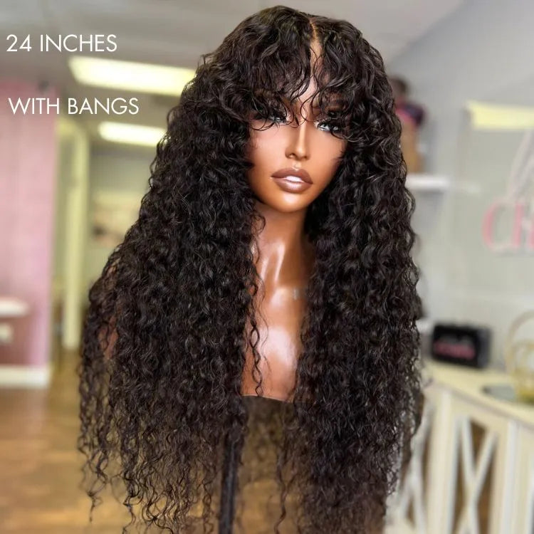 Deep Wave 4x4 Closure Lace Glueless Mid Part Long Curly Wig 100% Human Hair - US Only