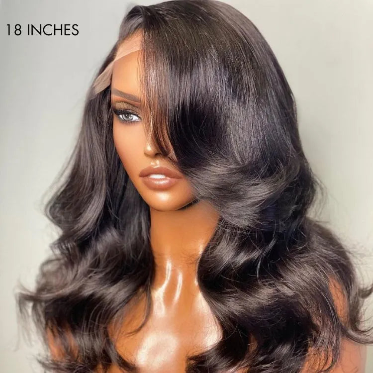 Glueless 13x6 Frontal Lace Natural Black Body Wave Side Part Long Wig 100% Human Hair - US Only Secondary image
