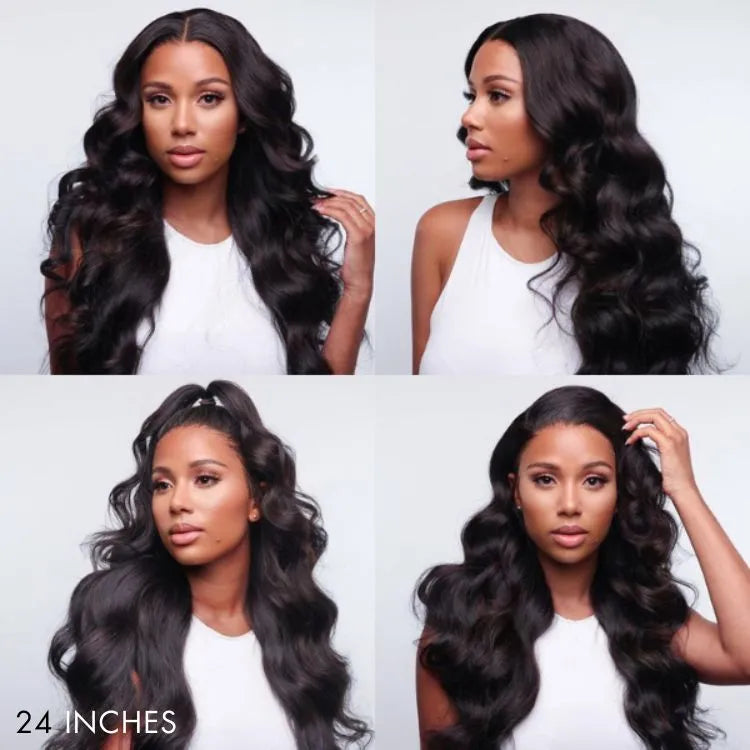Glueless 13x6 Frontal Lace Natural Black Body Wave Side Part Long Wig 100% Human Hair - US Only