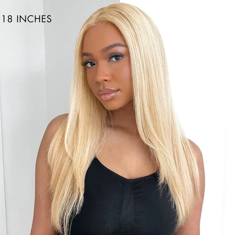 613 Blonde Curtain Bangs Layered Cut Glueless 5x5 Closure HD Lace Wig Secondary image