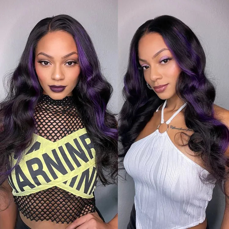 Purple Highlights Mid Part Loose Wave Glueless 5x5 Closure HD Lace Wig Main image