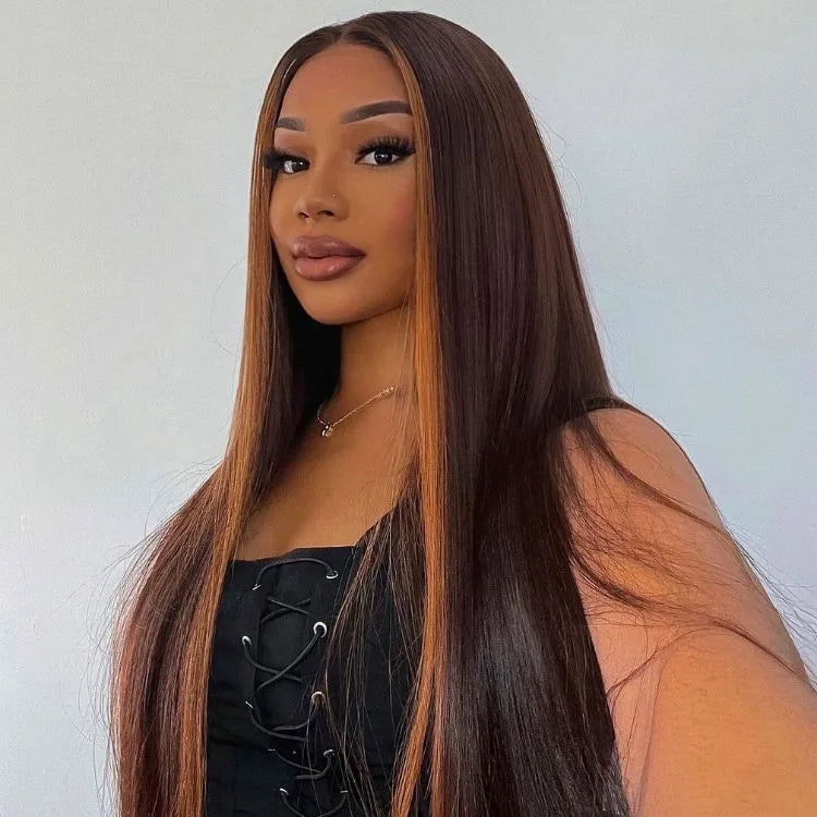 Honey Blonde Highlight Silky Straight Glueless 5x5 Closure Lace Wig 100% Human Hair - US Only Main image