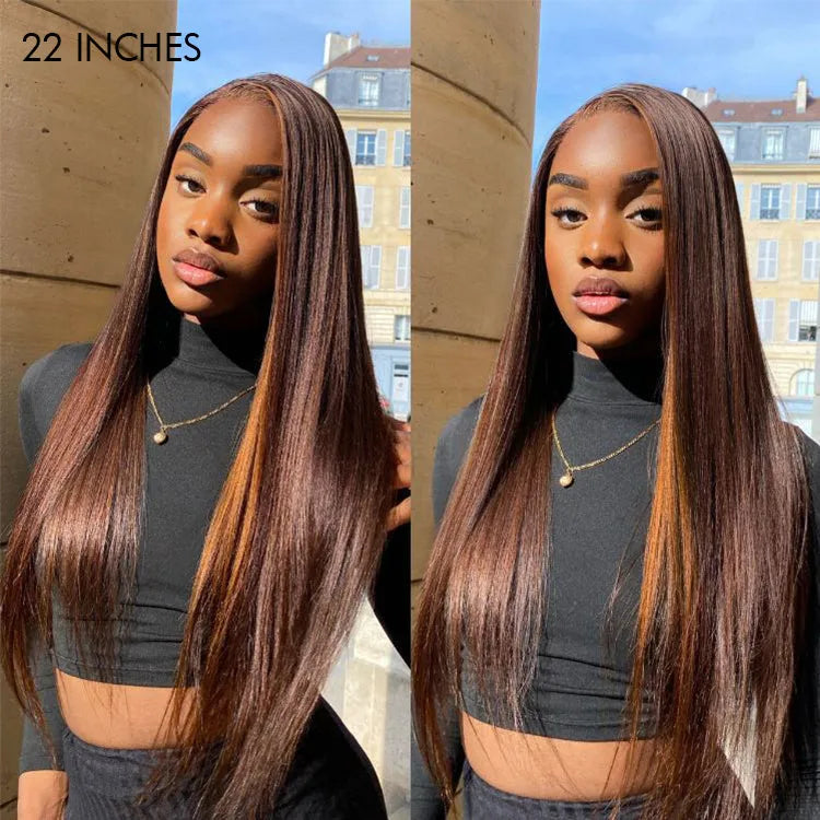 Honey Blonde Highlight Silky Straight Glueless 5x5 Closure Lace Wig 100% Human Hair - US Only Secondary image