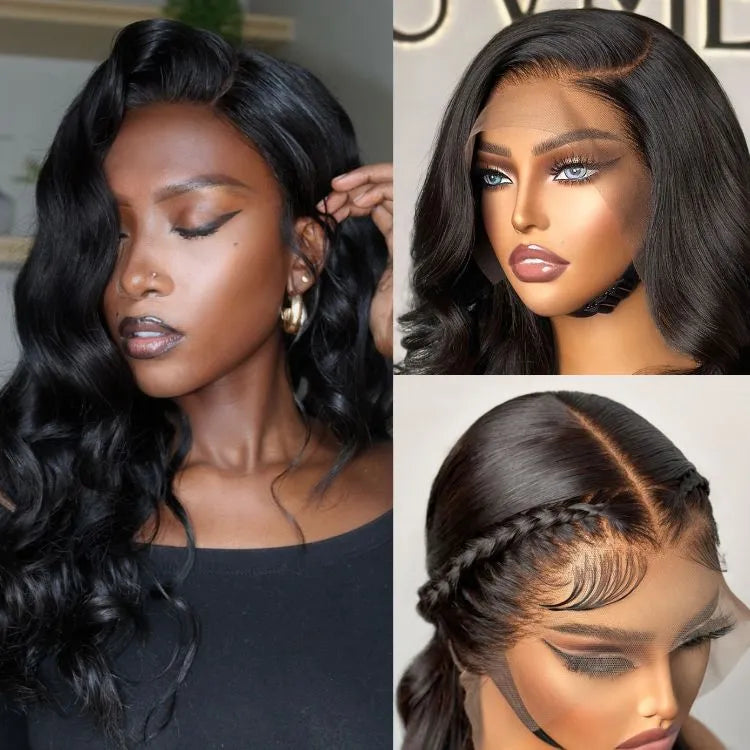 Glueless 13x6 Frontal Lace Natural Black Body Wave Side Part Long Wig 100% Human Hair - US Only Main image