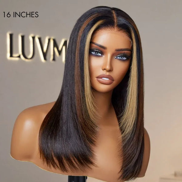 Luxurious Combo Color Highlights Silky Layered Cut Glueless 5x5 Closure HD Lace Wig