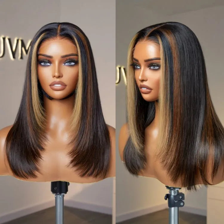 Luxurious Combo Color Highlights Silky Layered Cut Glueless 5x5 Closure HD Lace Wig Secondary image