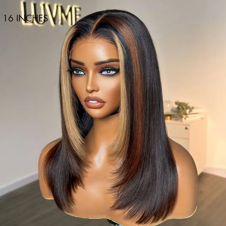 Luxurious Combo Color Highlights Silky Layered Cut Glueless 5x5 Closure HD Lace Wig