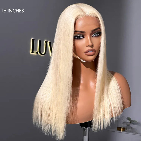 PreMax Wigs - 180% Density Easily Redyed 613 Silky Straight 5x5 Closure HD Lace Glueless Mid Part Long Wig Pre-cut & Plucked & Bleached