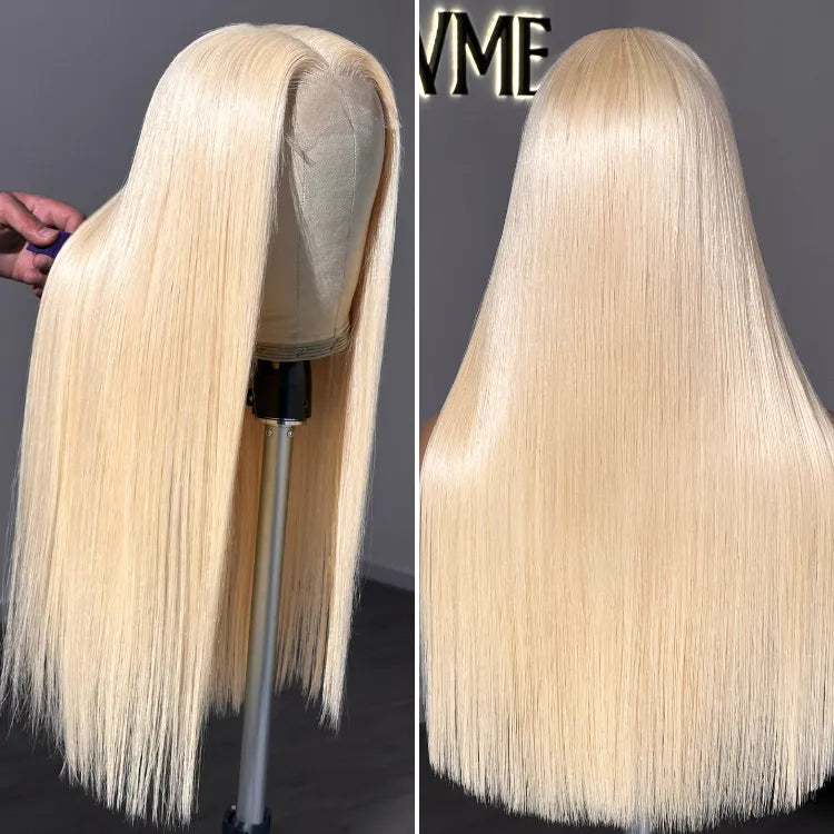 PreMax Wigs - 180% Density Easily Redyed 613 Silky Straight 5x5 Closure HD Lace Glueless Mid Part Long Wig Pre-cut & Plucked & Bleached