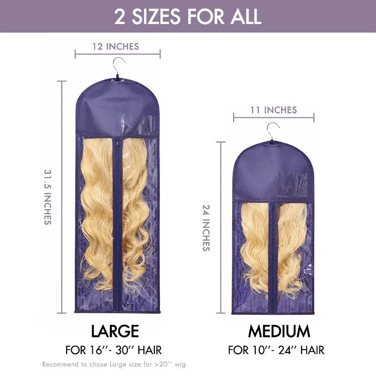 1pc/2pcs Portable Hair Extension Storage Wig Bags with Anti-slip Wooden Hanger & Transparent Zip Up Closure, M/L Sizes