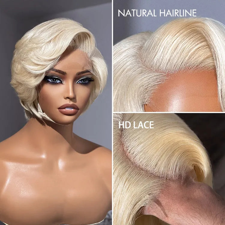 613 Blonde Pixie Cut Wig Glueless Minimalist HD Lace C Part Short Wig 100% Human Hair Pre-Cut Lace - LUVME GLUELESS™