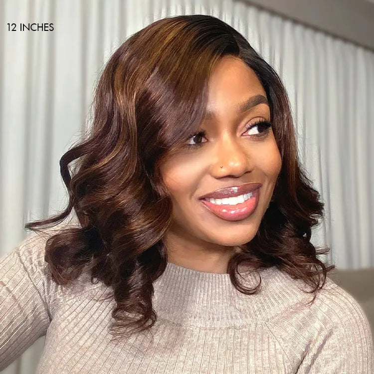 Ombre Brown Loose Wave Minimalist HD Lace Glueless C Part Short Wig 100% Human Hair  - US ONLY Secondary image