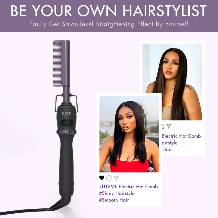 Electric Hot Comb with US Plug  for Wigs and Natural Hair, 30s Fast Heating & Adjustable Temp