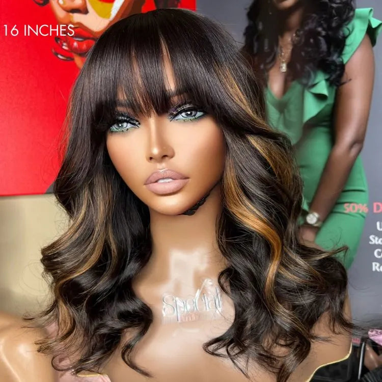 Blonde Highlight Loose Wave Glueless 5x5 Closure Lace Wig with Cute Bangs - US Only Secondary image
