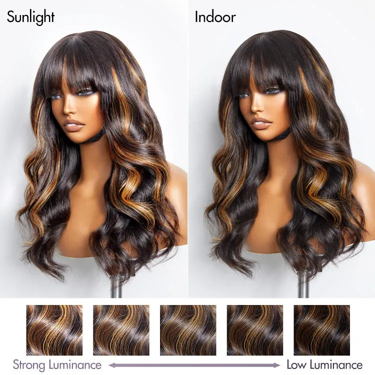 Blonde Highlight Loose Wave Glueless 5x5 Closure Lace Wig with Cute Bangs - US Only