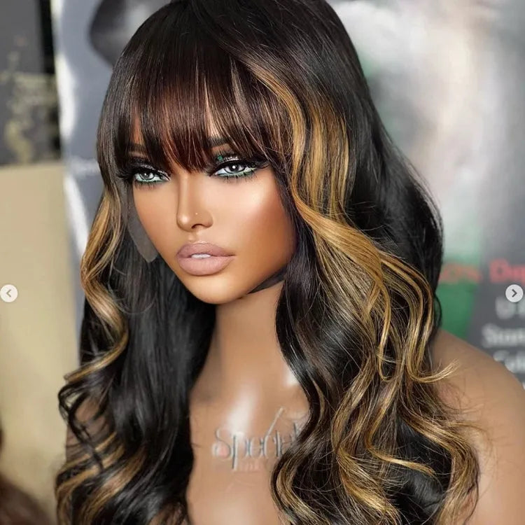 Blonde Highlight Loose Wave Glueless 5x5 Closure Lace Wig with Cute Bangs - US Only Main image