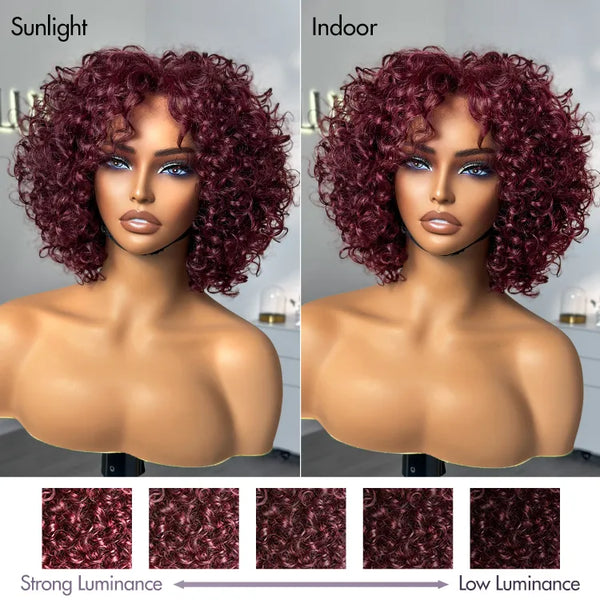 Trendy Burgundy Curly Bob Glueless Minimalist HD Lace T Part 99J Hair Color Wig 100% Human Hair  - US Only
