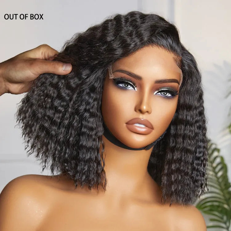 Boho-Chic | Super Bob Bohemian Curly Minimalist HD Lace Glueless C Part Short Wig 100% Human Hair - US Only