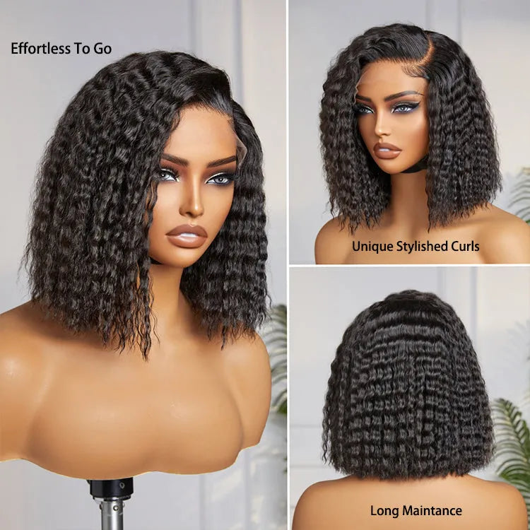 Boho-Chic | Super Bob Bohemian Curly Minimalist HD Lace Glueless C Part Short Wig 100% Human Hair - US Only