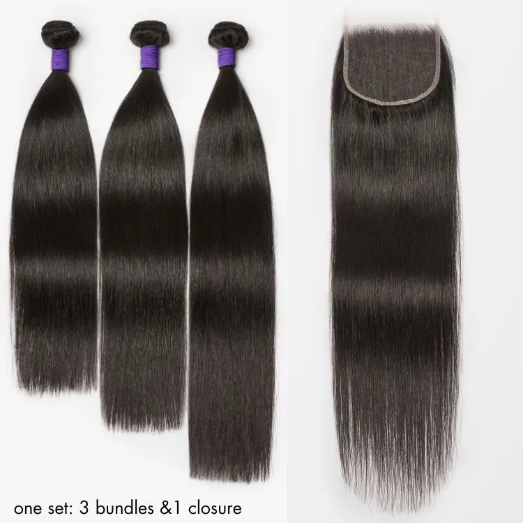 Upgraded Brazilian Hair | 3 Bundles with 5x5 HD Lace Closure Virgin Hair (Straight / Body Wave)