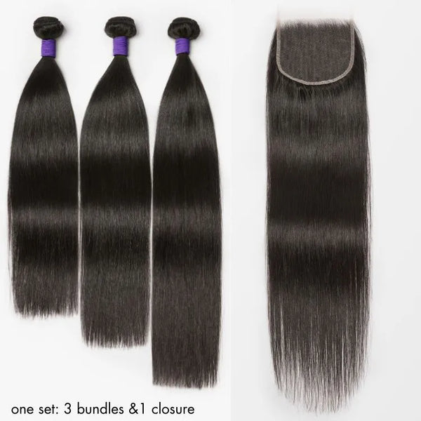 Upgraded Brazilian Hair | 3 Bundles with 5x5 HD Lace Closure Virgin Hair (Straight / Body Wave)
