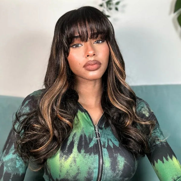 Blonde Highlight Loose Wave Glueless 5x5 Closure Lace Wig with Cute Bangs - US Only