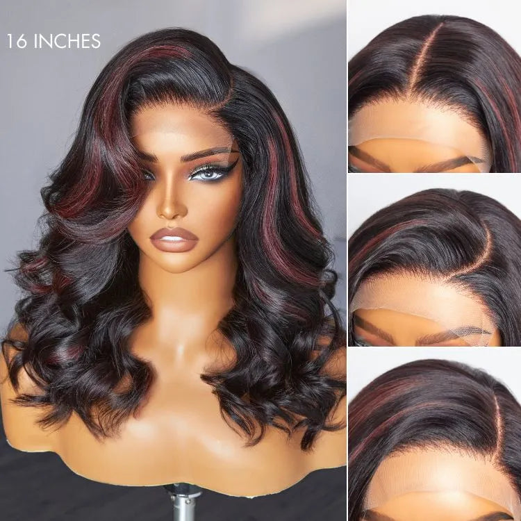 Dark Red Highlights C Part Loose Wave Glueless 5x5 Closure Lace Wig Ready to Go - US Only Secondary image
