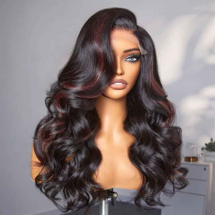 Dark Red Highlights C Part Loose Wave Glueless 5x5 Closure Lace Wig Ready to Go - US Only Main image