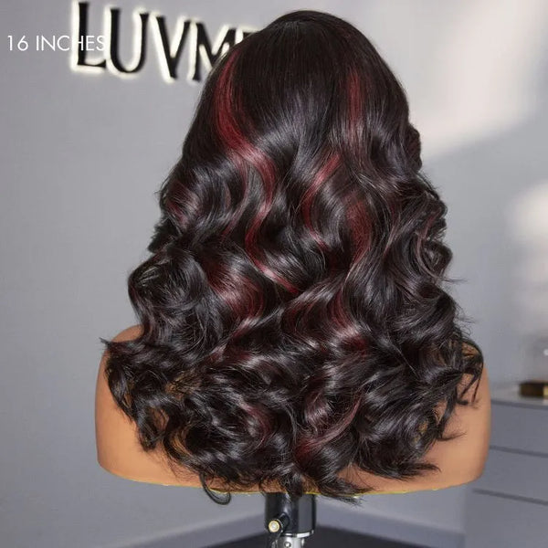 Dark Red Highlights C Part Loose Wave Glueless 5x5 Closure Lace Wig Ready to Go - US Only